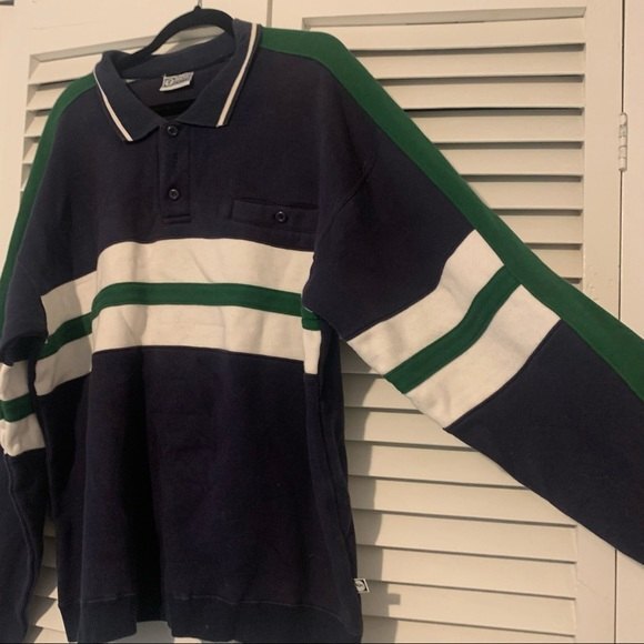 Vintage DISCUS Athletic Sporty 80's Striped Preppy Rugby Polo size Large - Picture 9 of 10